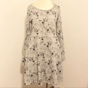 LA Soul Cat Print Gray & Black Fit & Flare Dress